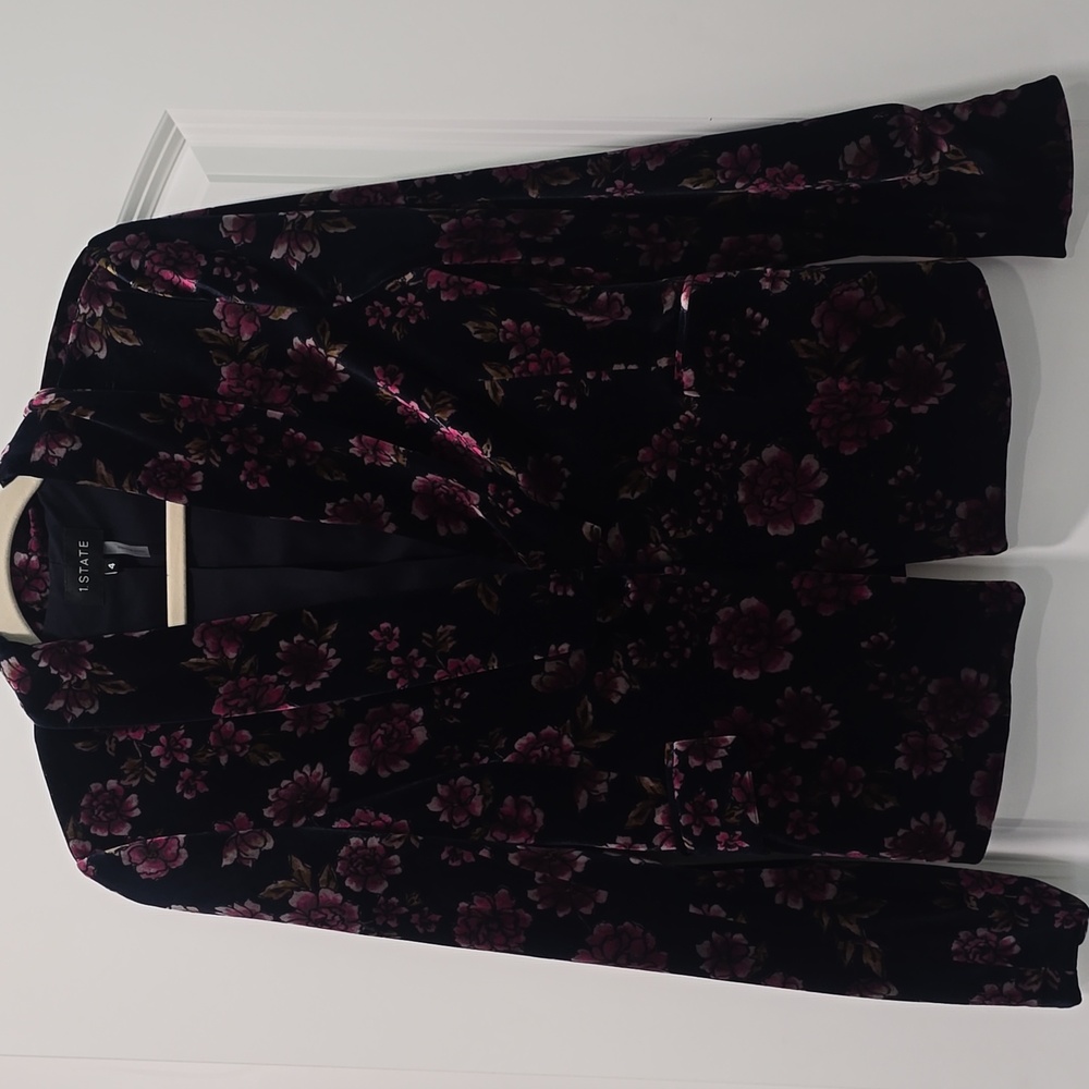 1. State Navy and Pink Floral Velvet Blazer - Picture 2 of 5